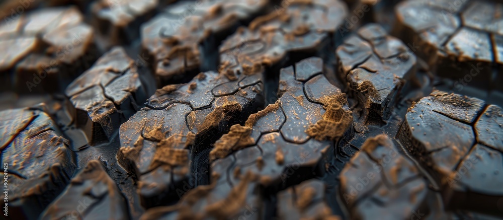 Poster close up of a tire tread highlighting its textured pattern for traction with copy space image