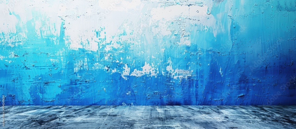 Poster creative abstract art featuring a blue colorful texture paint background on concrete with a captivat