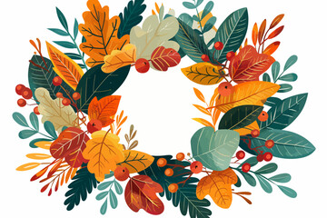 Autumn's Embrace: A vibrant wreath of fall foliage, adorned with fiery hues and delicate berries, beckons the season's warmth. 