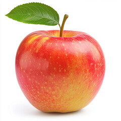 apple with green leaf isolated on white background.