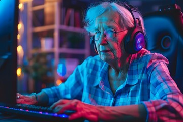 Obraz premium An elderly woman working on a computer