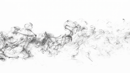 Abstract black ink smoke wisps and swirls gracefully against a clean white background, creating a mesmerizing and intricate pattern.