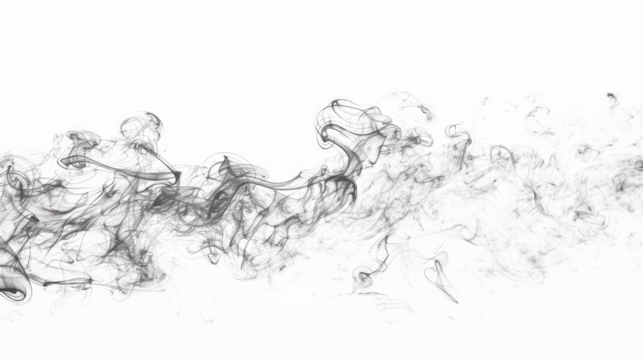 Abstract black ink smoke wisps and swirls gracefully against a clean white background, creating a mesmerizing and intricate pattern.