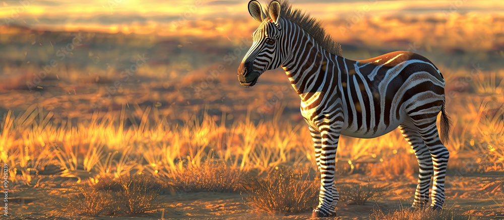 Poster a young zebra with a coat showing rust accents in vivid detail in the copy space image