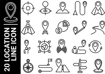 20 location line icon, black and white