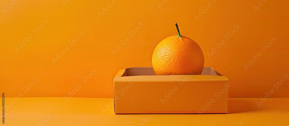 Poster jpg hq image of a mockup featuring a blank design on an orange fruit box with copy space image