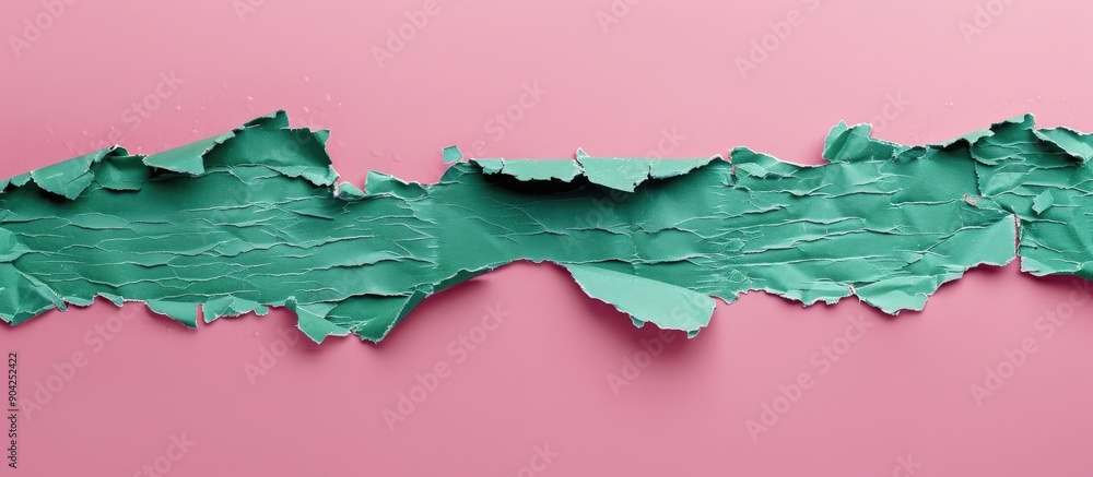Poster liability symbol on torn green paper against a pink backdrop creates a conceptual message with a cop