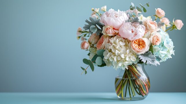 A Vase of Delicate Pink and White Flowers with Green Foliage