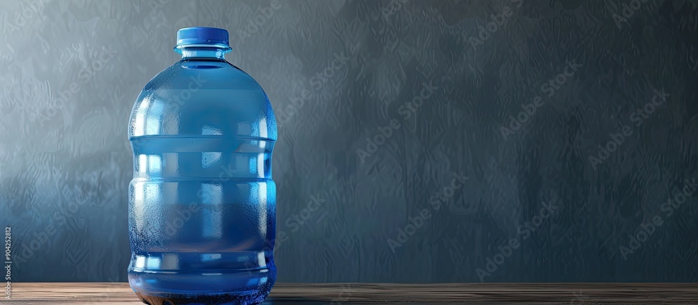 Poster blue water container with a gallon capacity featuring an attractive design suitable for use as a cop