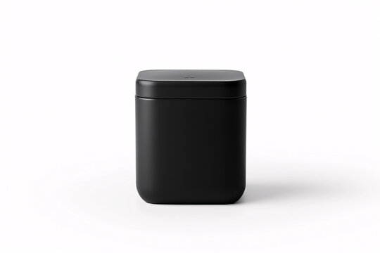 An electric composter with a minimalist, solid square form, and a matte finish that exudes luxury. The photo showcases the product alone, perfectly centered on a white background. The monochrome