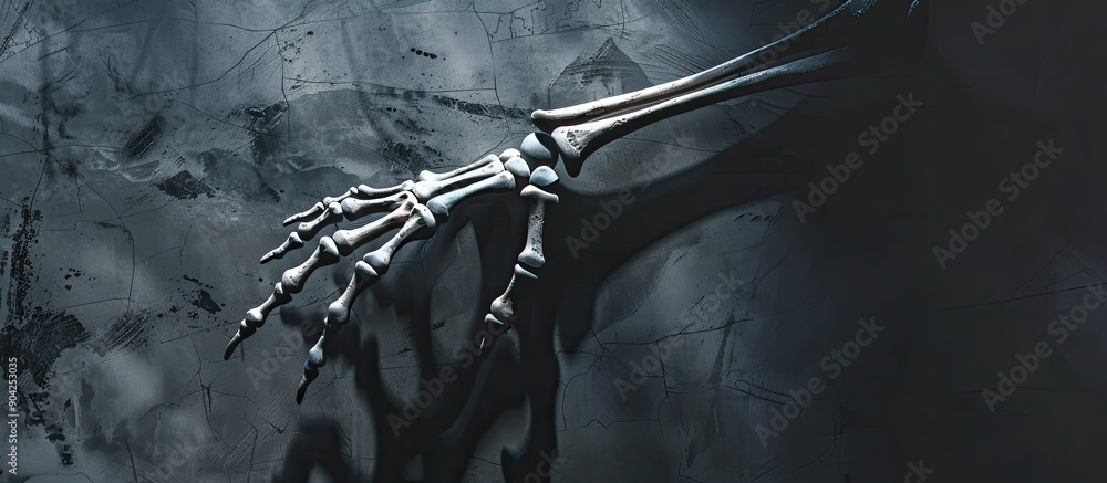 Poster halloween themed background featuring a skeletal hand casting a spooky shadow with ample copy space 