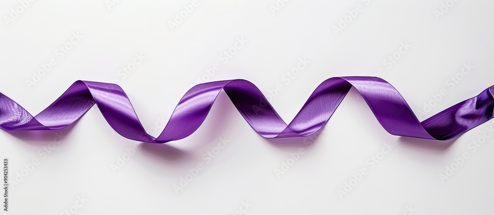 Poster top view of a purple satin ribbon on a white background with copy space image available