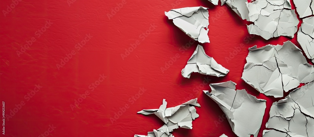 Poster message advocating equal pay depicted on torn paper against a red backdrop serving as a symbolic rep