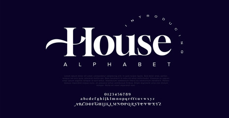 House Minimal font alphabet. Minimal modern urban fonts for logo, brand etc. Typography vector illustration