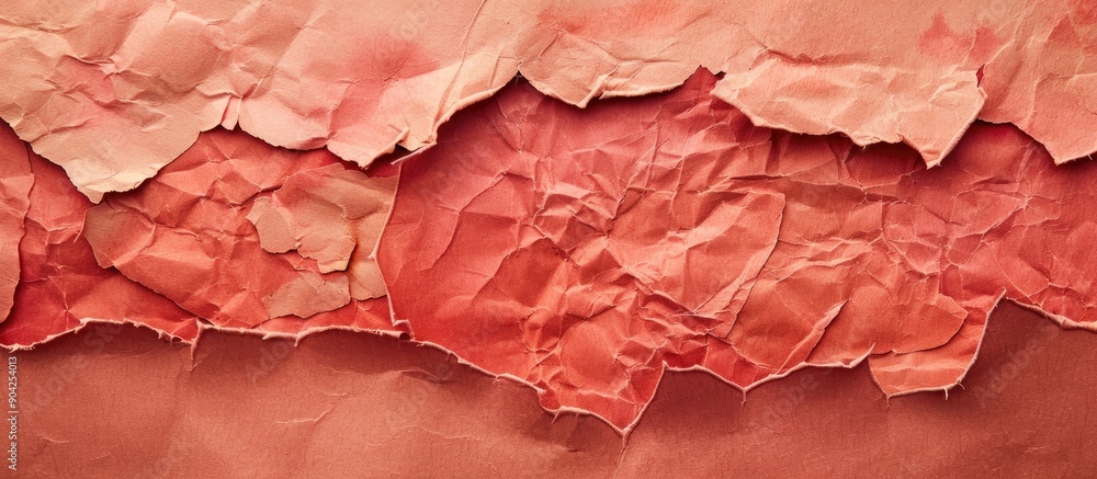 Poster an abstract representation of the buy now pay later concept on torn red paper against a brown backdr