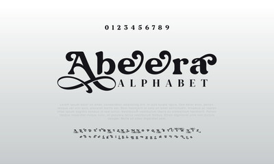Abeera typeface, minimalistic sans serif font for business logo, clean headline, sleek typography. Vector typographic design
