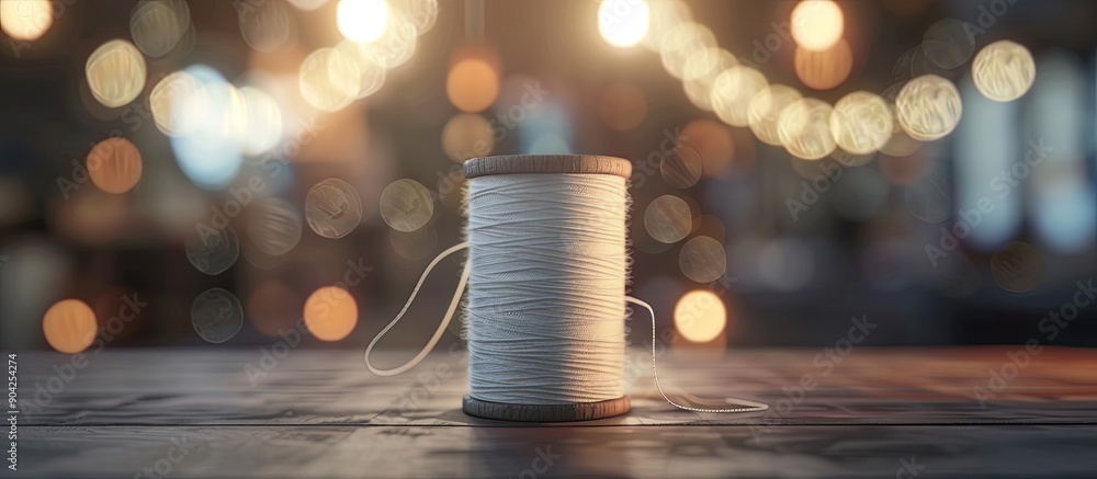 Poster centered on the middle detail you can see a spool of white thread with a blurred background suitable