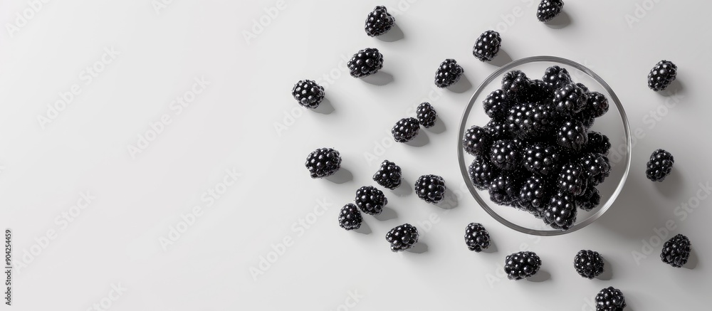 Aufkleber a white background with scattered blackberries in a glass providing space for text or images viewed 