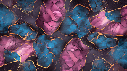 Colorful marble texture with vibrant pink and blue patterns on dark background