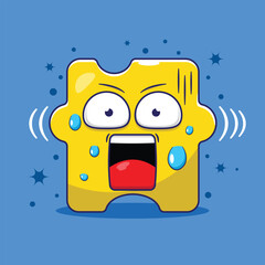 Cartoon vector illustration of shocked face with sweat pouring. puzzle character cartoon vector with simple color inside. puzzle character icon illustration vector concept