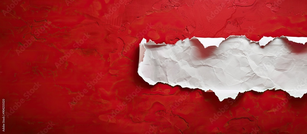 Poster conceptual business core values symbol displayed on torn white paper against a red background with c
