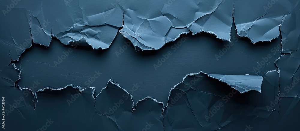 Poster ripped black paper piece with blue backdrop displaying a symbolic upcoming events message includes c