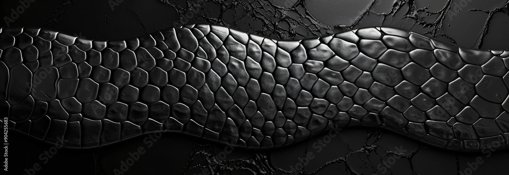 Poster black snake skin texture background, top view. dark wallpaper with a seamless pattern of a textured 