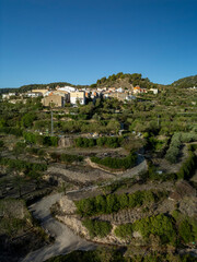 Aerial shot of Alcolecha is a municipality in the Valencian Community, located in the north of the province of Alicante, in the County of Cocentaina, Spain - stock photo