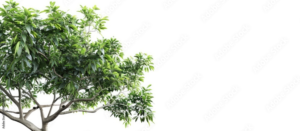 Aufkleber a tropical tree with leafy branches on a white isolated backdrop ideal for a copy space image