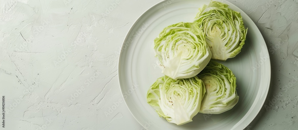Poster a plate with sliced cabbage on a white background showcasing a copy space image exploring the benefi