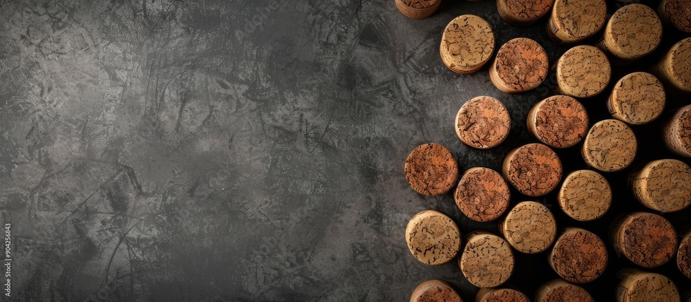 Poster gray background with wine corks creating a stylish copy space image