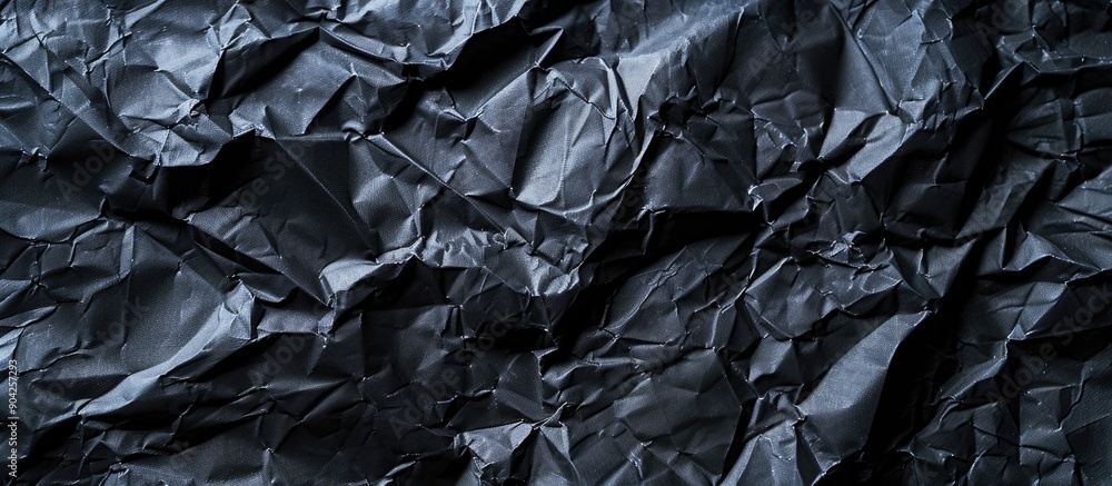 Poster close up macro shot of a crumpled black paper texture background with ample copy space image