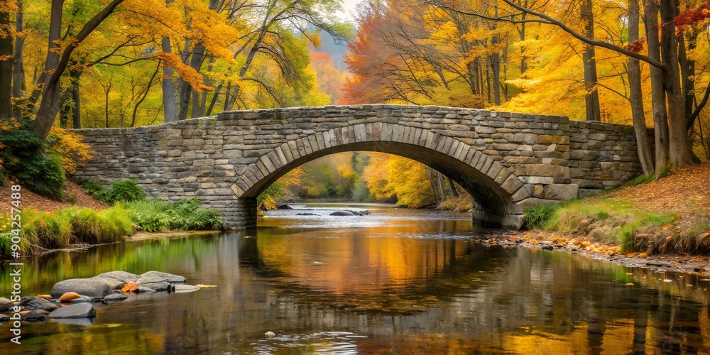 Poster stone bridge over creek in fall generative ai