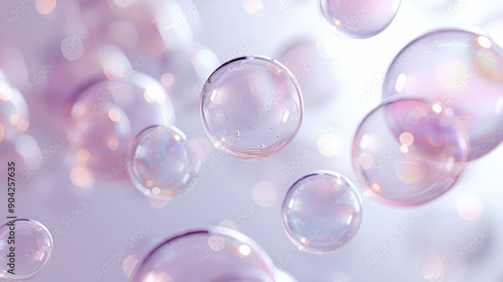 Poster transparent bubbles floating against a soft, blurred background, creating a dreamy, ethereal atmosph