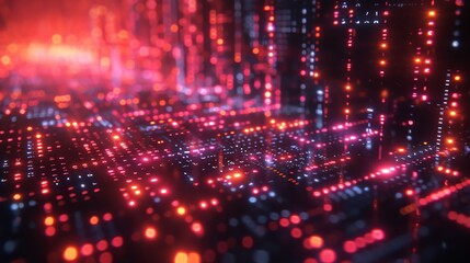 Obraz premium Neonlit digital landscape, abstract and futuristic data flow