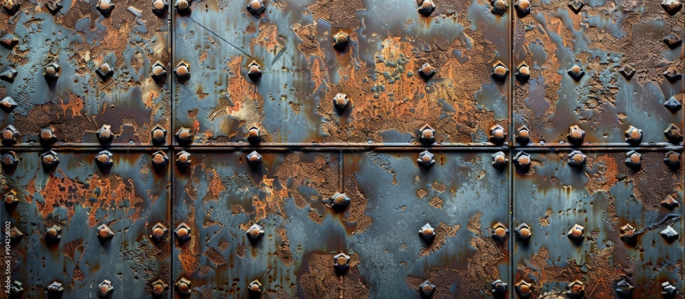 Poster old iron plate with rust forming a patterned texture background suitable for a copy space image