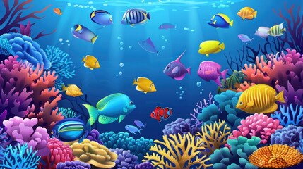 Vibrant Coral Reef with Colorful Fish.