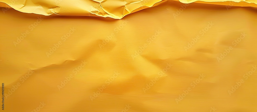 Poster minimalistic top down perspective of a yellow kitchen napkin placed on a table providing empty space