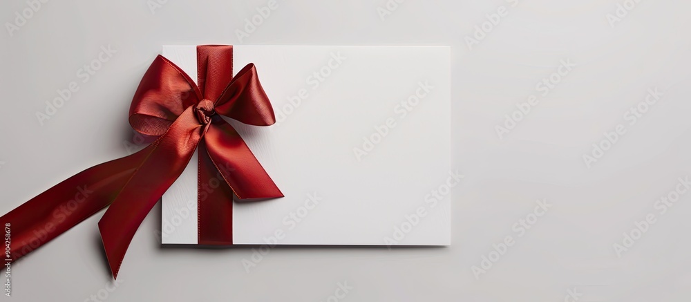 Poster isolated white card with satin ribbon allowing for text on the blank copy space image