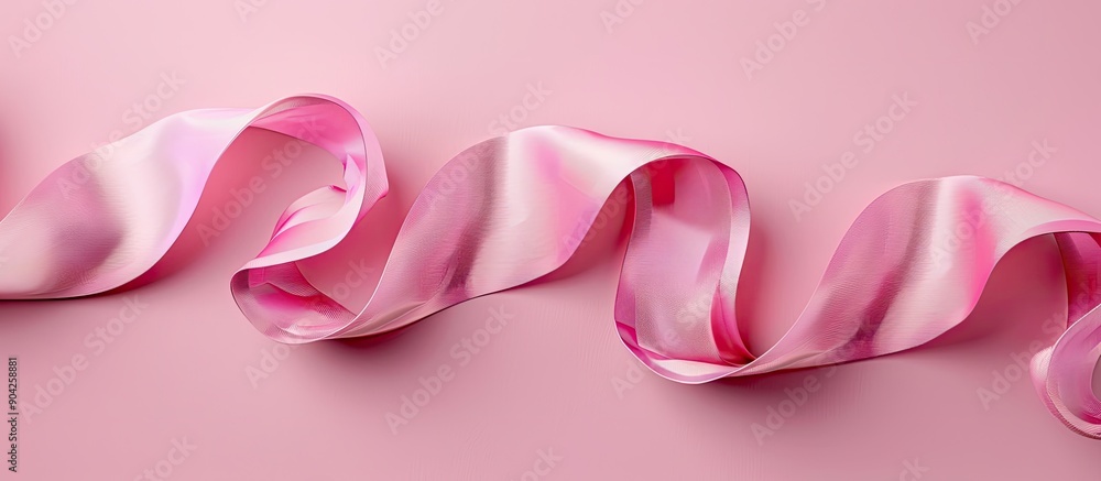 Poster pink ribbon on a matching pink backdrop illustrating various ribbon designs with copy space image