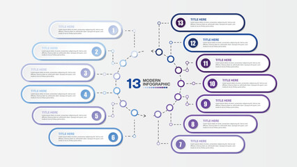 Blue tone infographic with 13 steps, process or options.