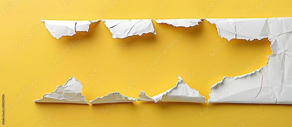 Poster product liability message depicted on torn white paper against yellow backdrop with empty space for 