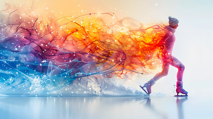 Obraz premium Figure skater silhouette during a run on the ice. Figure skating. Winter Olympics in 2026 in Italy. Winter Olympic Games in Milan and Cortina d'Ampezzo