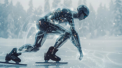 Figure skater silhouette during a run on the ice. Figure skating. Winter Olympics in 2026 in Italy. Winter Olympic Games in Milan and Cortina d'Ampezzo