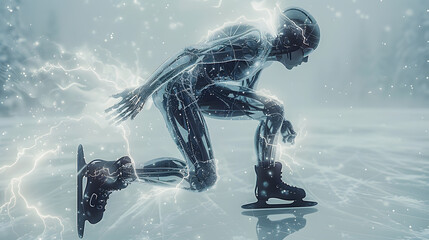 Figure skater silhouette during a run on the ice. Figure skating. Winter Olympics in 2026 in Italy. Winter Olympic Games in Milan and Cortina d'Ampezzo