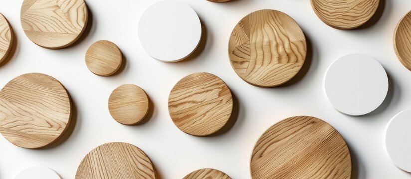 Wooden circles with Flexibility Adaptability concept on a lovely white backdrop ideal for showcasing business flexibility or adaptability with copy space image
