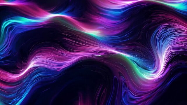 A colourful plasma of filamentary forms moves in a wafting motion.