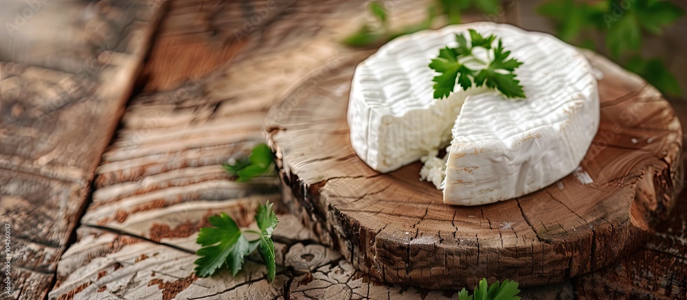 Aufkleber fresh goat cheese served as a natural appetizer on a rustic table with copy space image background i