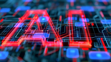 AI-themed illustrations and wallpapers with a technical background showcasing data flow and futuristic AI font designs