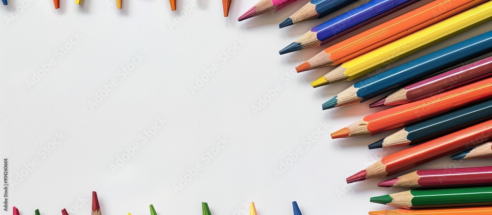 Poster colorful pencils viewed from above on a white background ideal for school office or art related desi